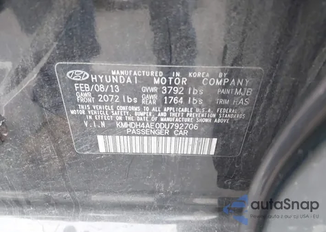 2013 Hyundai Elantra Gls z USA, uszkodzony, nr VIN KMHDH4AE0DU792706